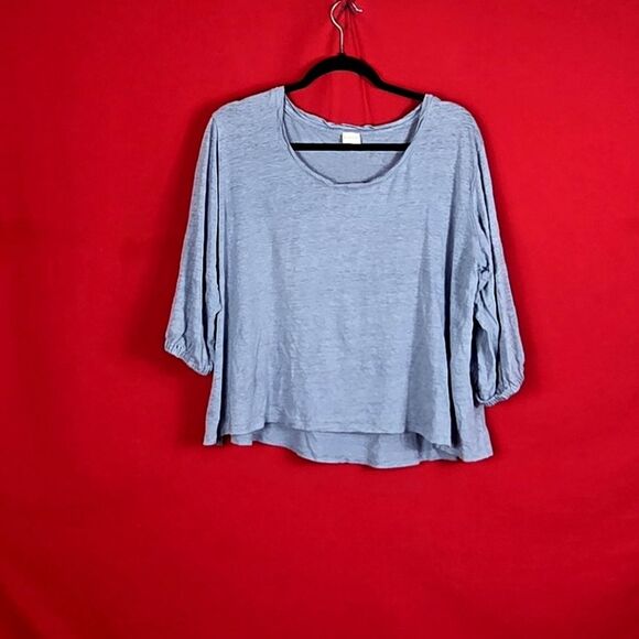 POETRY Linen Puff Sleeve Top Blue‎ Womens Size 12 - Picture 1 of 6